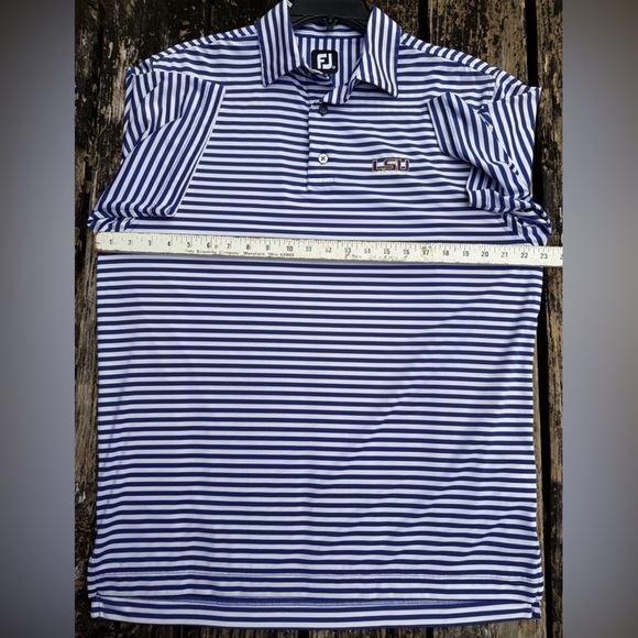 FootJoy LSU Tigers Blue & White Striped Men's M Short Sleeve Golf Polo Shirt T9 - Picture 7 of 8